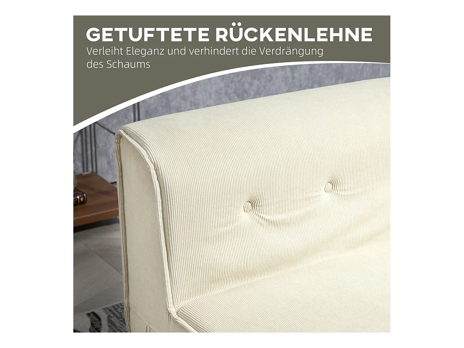 2-in-1 opvouwbare slaapbank, modern design, polyester, crèmewit, met corduroy bekleding (100x73x60 cm)