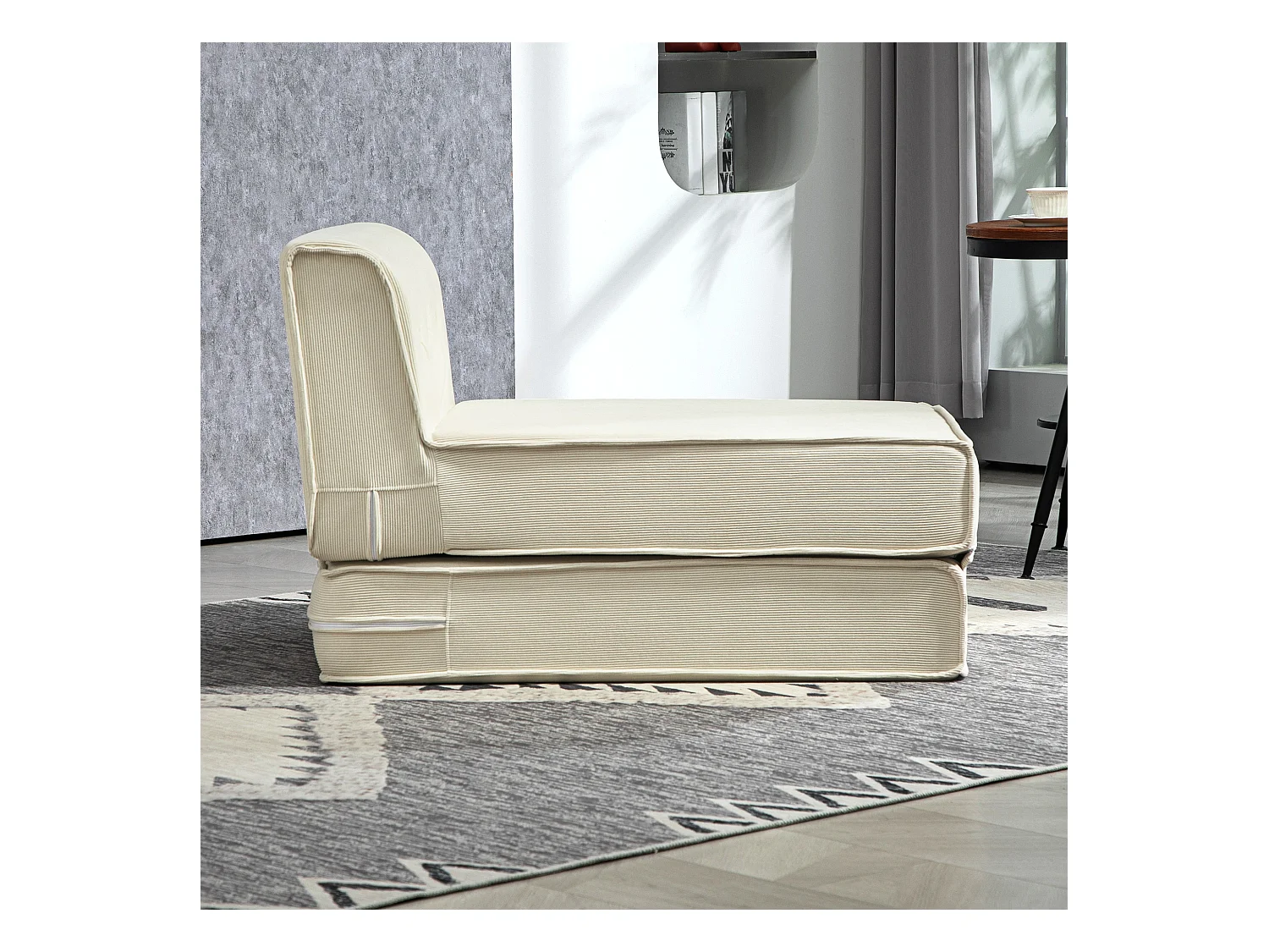 2-in-1 opvouwbare slaapbank, modern design, polyester, crèmewit, met corduroy bekleding (100x73x60 cm)