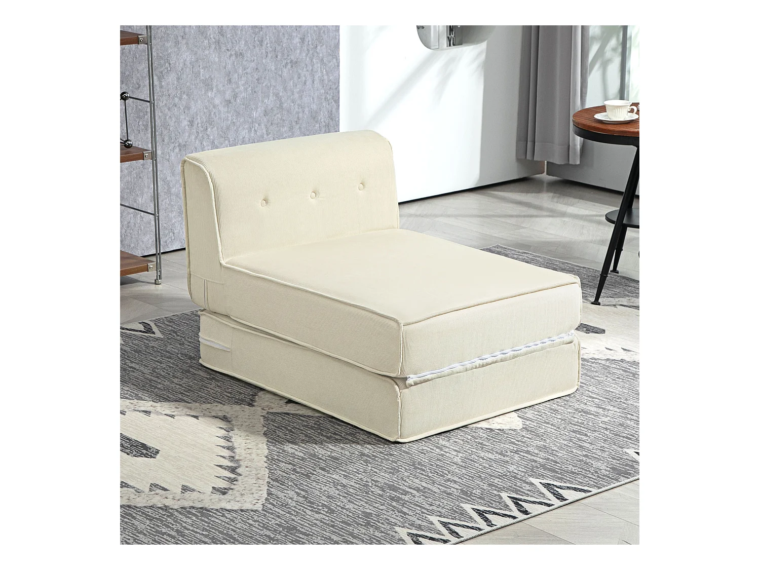 Canapé-lit pliant 2-en-1, design moderne, polyester, crème blanc, avec revêtement en velours côtelé (100x73x60 cm)