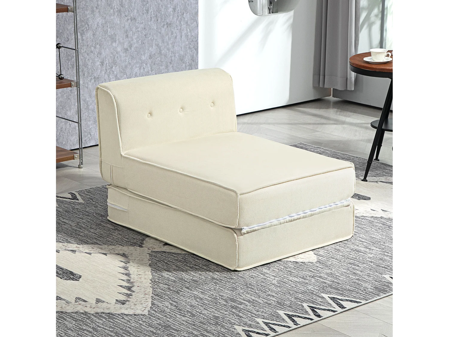 2-in-1 opvouwbare slaapbank, modern design, polyester, crèmewit, met corduroy bekleding (100x73x60 cm)
