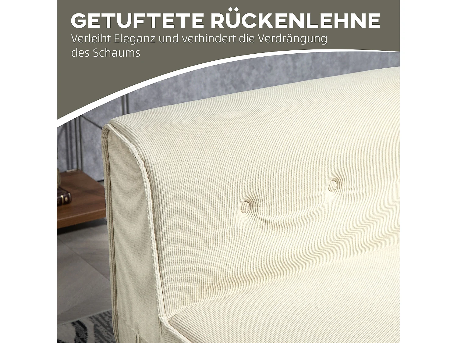 2-in-1 opvouwbare slaapbank, modern design, polyester, crèmewit, met corduroy bekleding (100x73x60 cm)