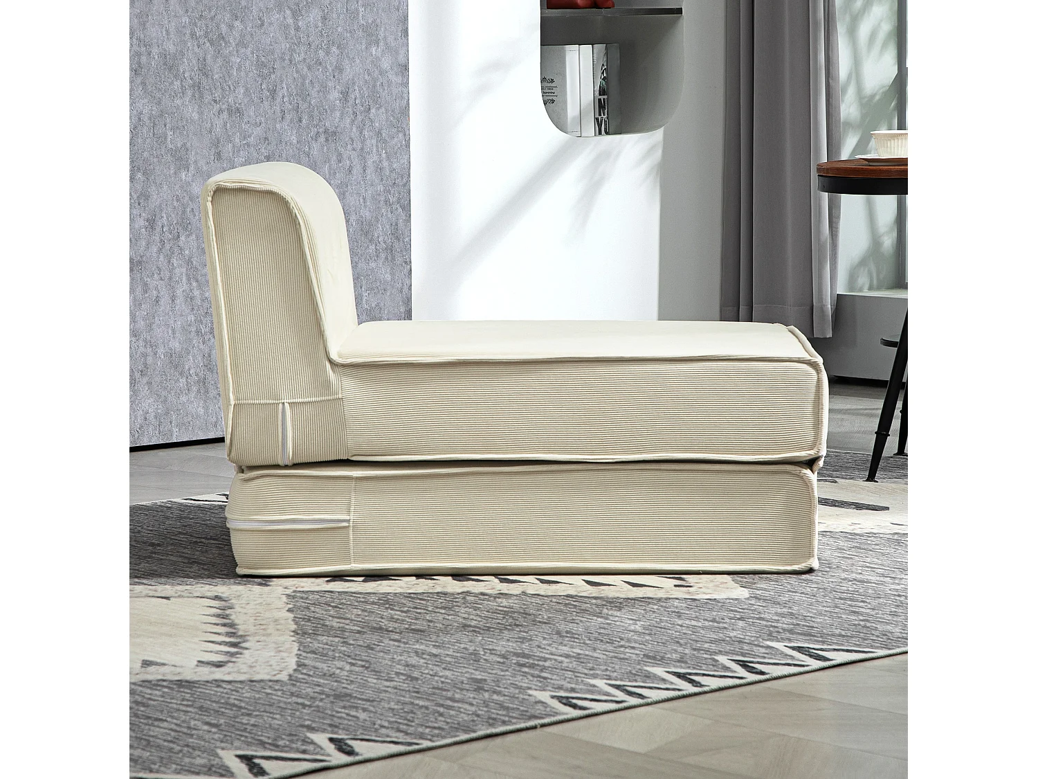 2-in-1 opvouwbare slaapbank, modern design, polyester, crèmewit, met corduroy bekleding (100x73x60 cm)