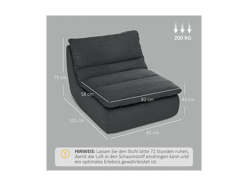 Fauteuil de sol en mousse haute densité, housse lavable, polyester, gris (103x82x75cm)