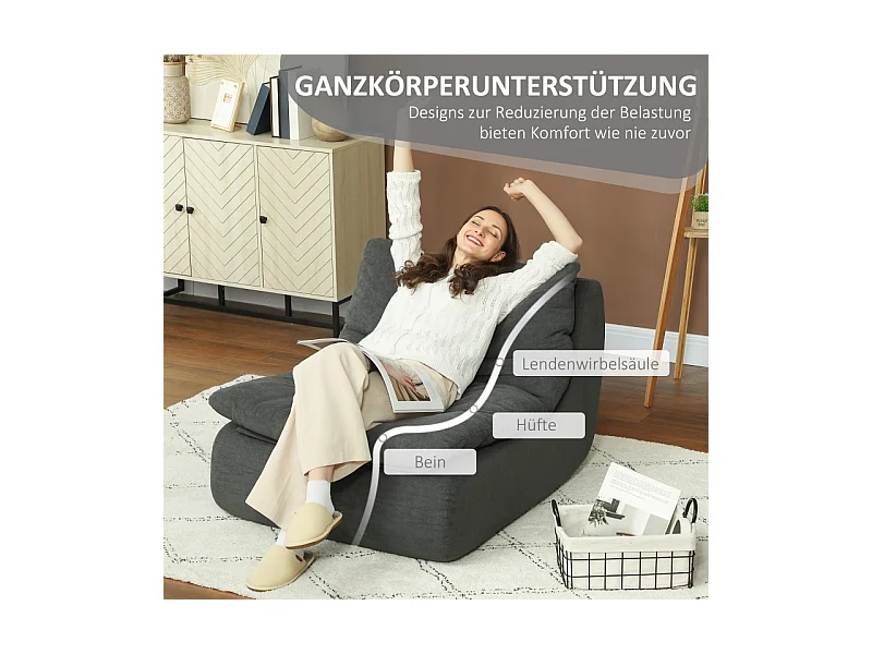 Fauteuil de sol en mousse haute densité, housse lavable, polyester, gris (103x82x75cm)