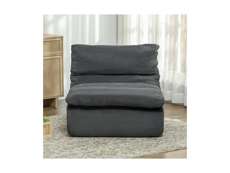 Fauteuil de sol en mousse haute densité, housse lavable, polyester, gris (103x82x75cm)