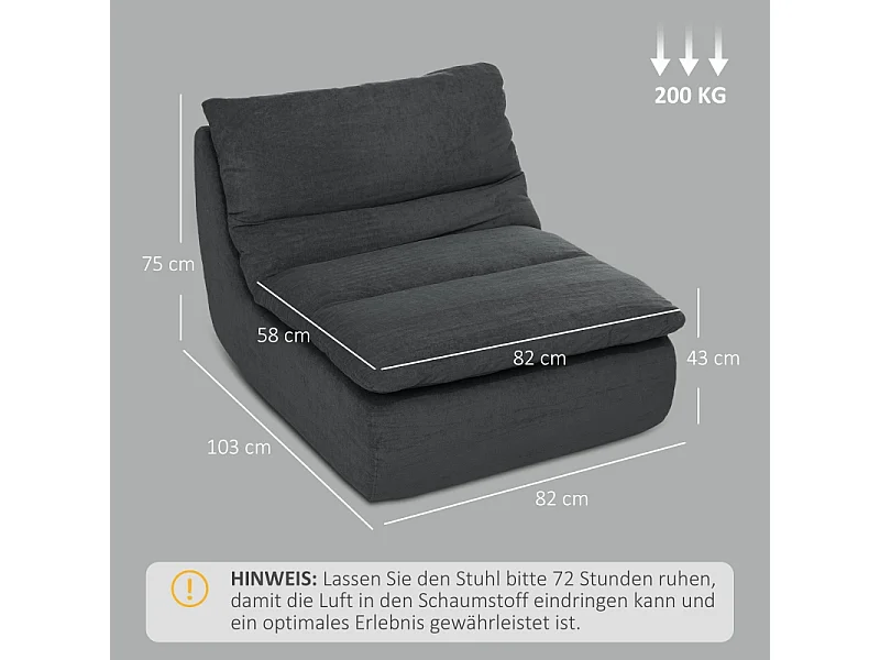 Fauteuil de sol en mousse haute densité, housse lavable, polyester, gris (103x82x75cm)