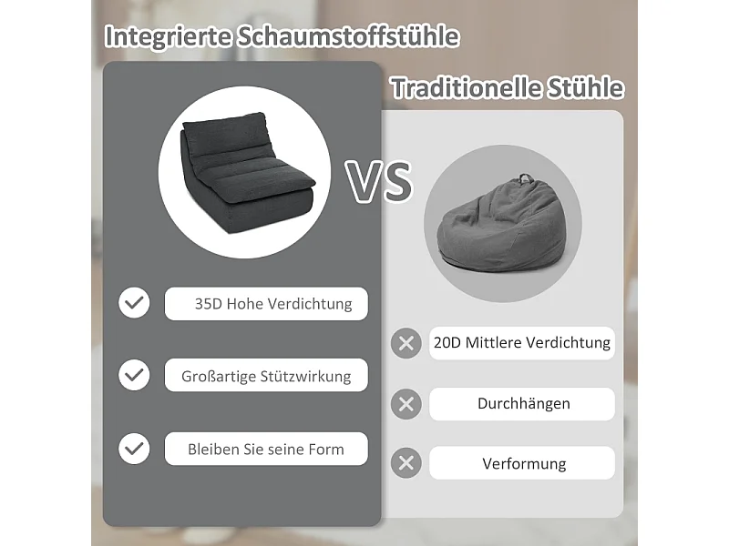 Fauteuil de sol en mousse haute densité, housse lavable, polyester, gris (103x82x75cm)