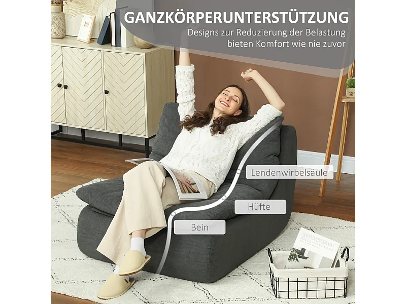 Fauteuil de sol en mousse haute densité, housse lavable, polyester, gris (103x82x75cm)