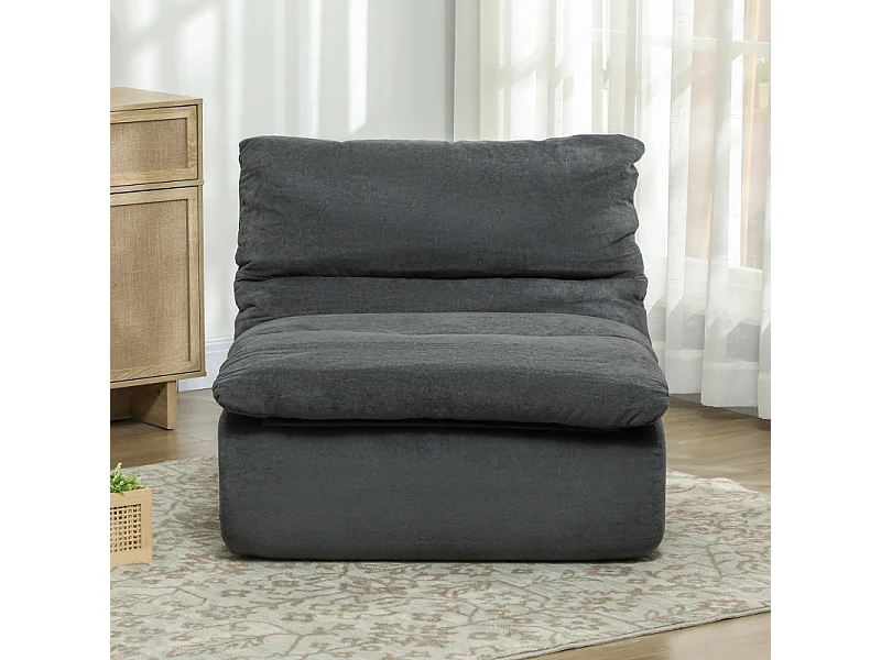 Fauteuil de sol en mousse haute densité, housse lavable, polyester, gris (103x82x75cm)