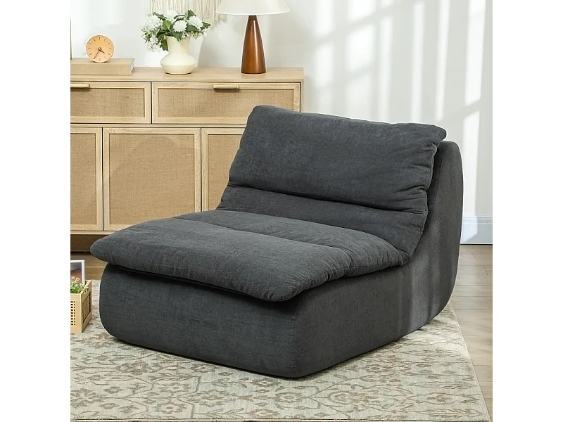Fauteuil de sol en mousse haute densité, housse lavable, polyester, gris (103x82x75cm)