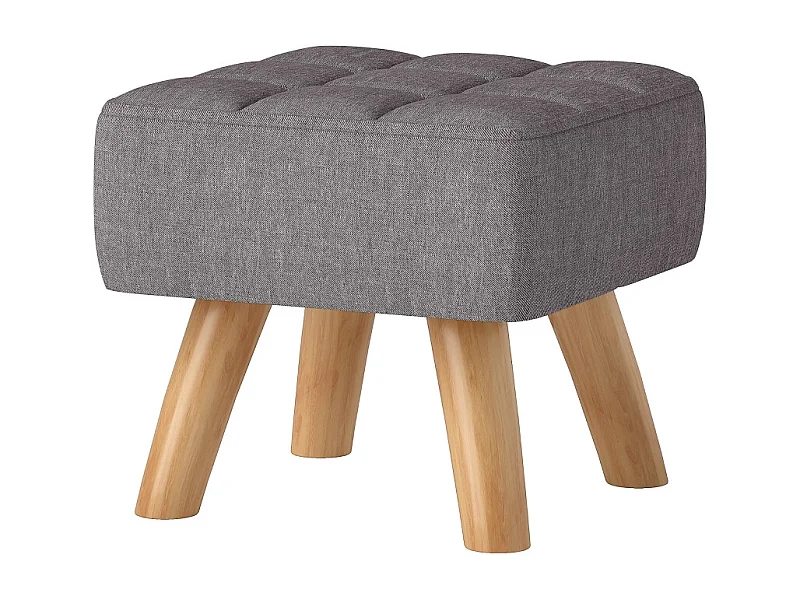 Tabouret de salon avec piètement en bois, design moderne, polyester effet lin, gris (27x27x26 cm)