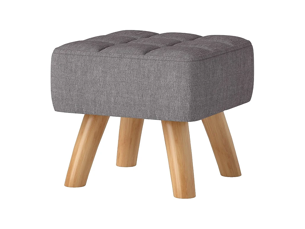 Tabouret de salon avec piètement en bois, design moderne, polyester effet lin, gris (27x27x26 cm)