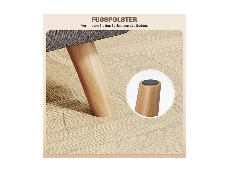 Tabouret de salon avec piètement en bois, design moderne, polyester effet lin, gris (27x27x26 cm)