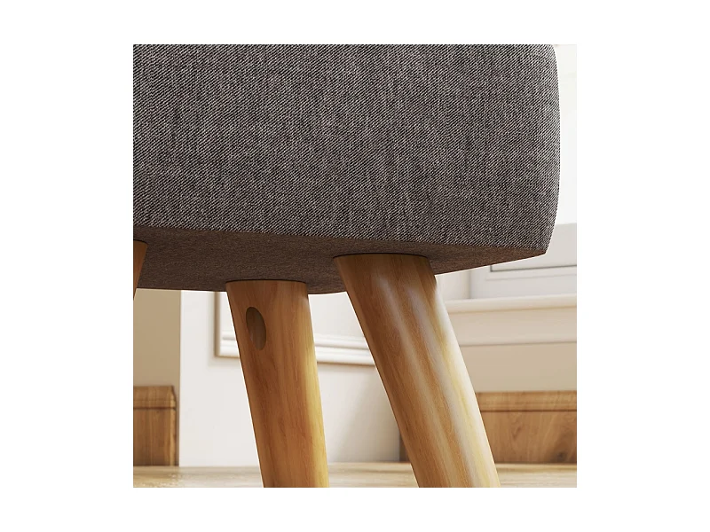 Tabouret de salon avec piètement en bois, design moderne, polyester effet lin, gris (27x27x26 cm)