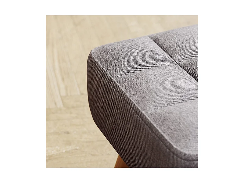 Tabouret de salon avec piètement en bois, design moderne, polyester effet lin, gris (27x27x26 cm)