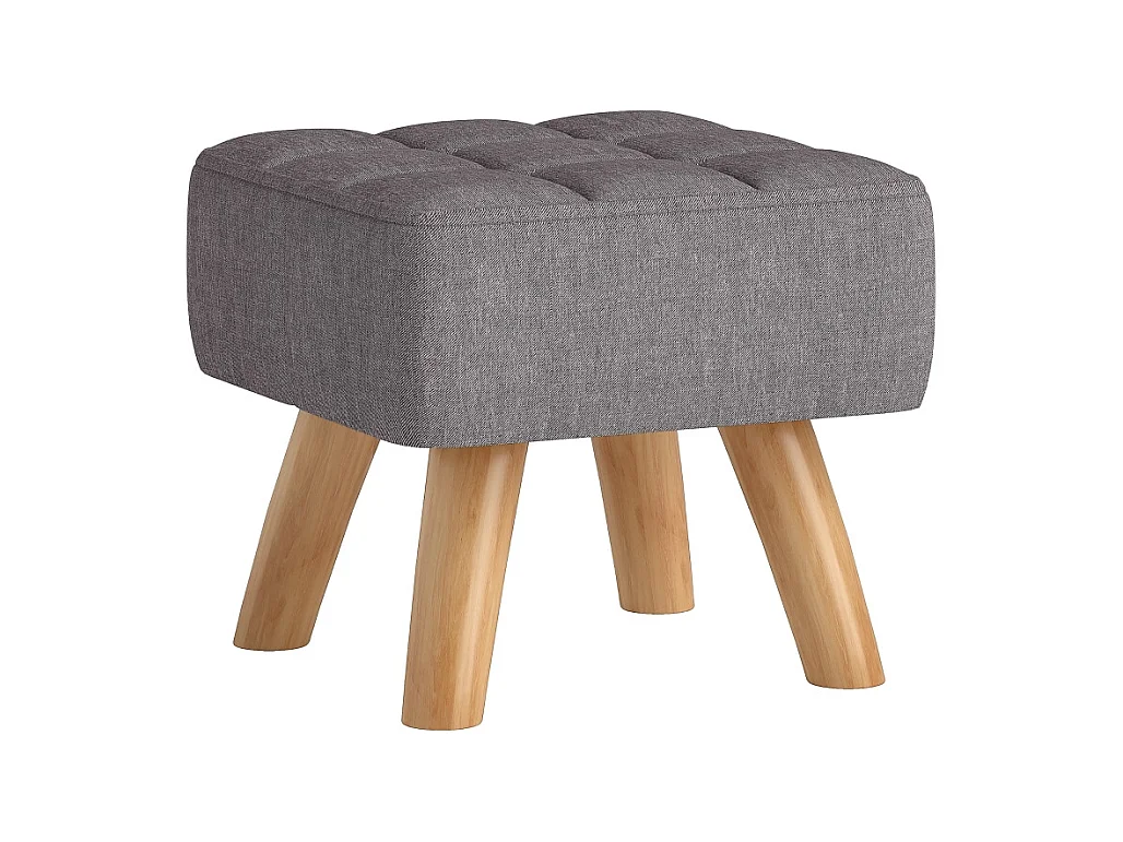 Tabouret de salon avec piètement en bois, design moderne, polyester effet lin, gris (27x27x26 cm)