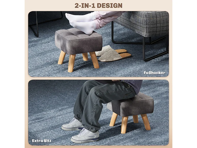 Woonkamerkruk met houten onderstel, modern design, linnenlook polyester, grijs (27x27x26 cm)