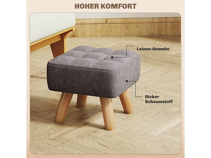 Woonkamerkruk met houten onderstel, modern design, linnenlook polyester, grijs (27x27x26 cm)