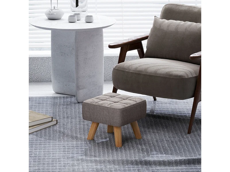 Woonkamerkruk met houten onderstel, modern design, linnenlook polyester, grijs (27x27x26 cm)