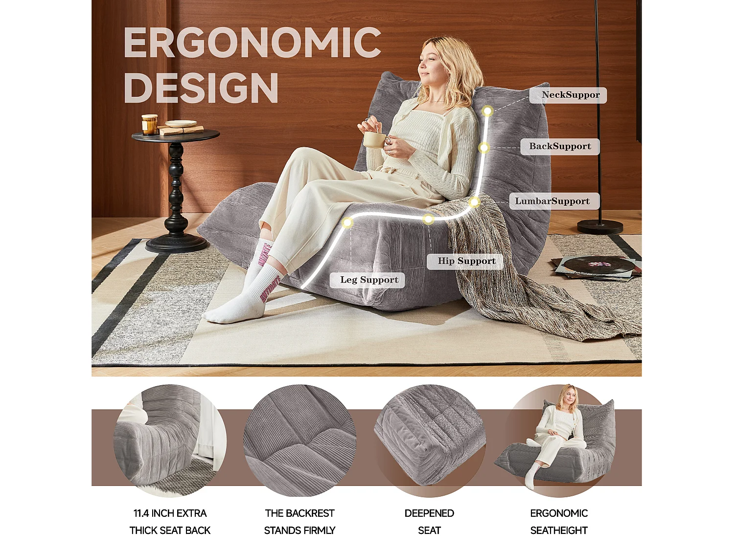 Canapé d'angle modulable, mousse mémoire ultra-douce, tissu résistant, gris clair (105x95x85cm)