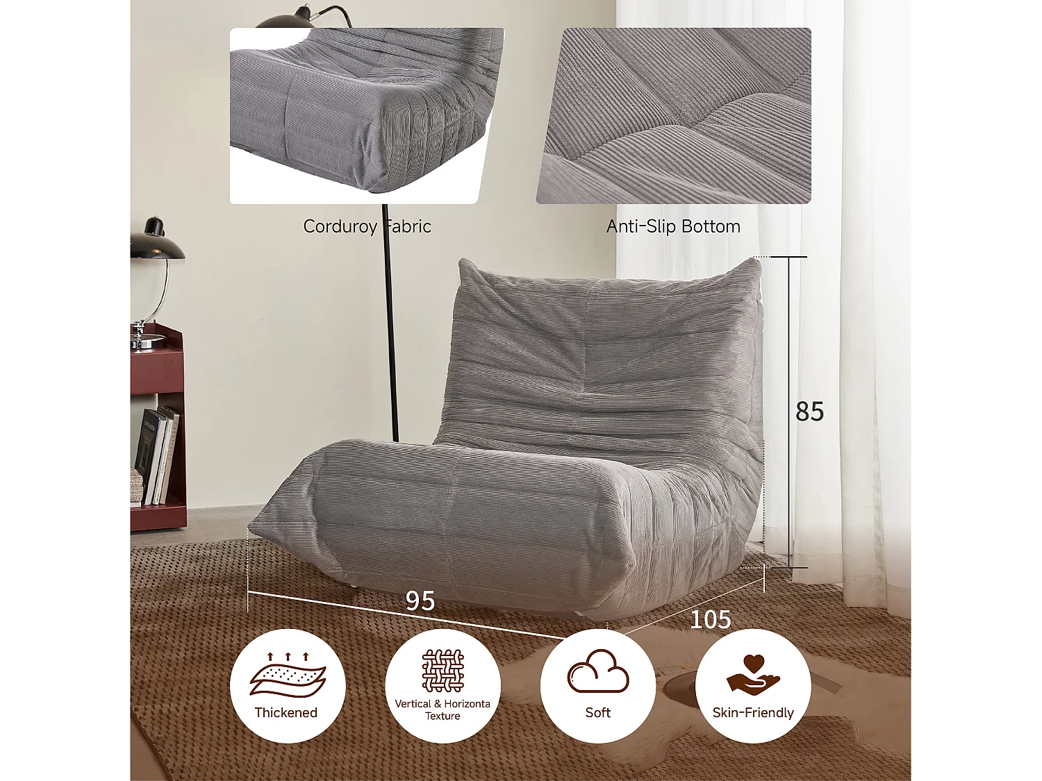 Canapé d'angle modulable, mousse mémoire ultra-douce, tissu résistant, gris clair (105x95x85cm)