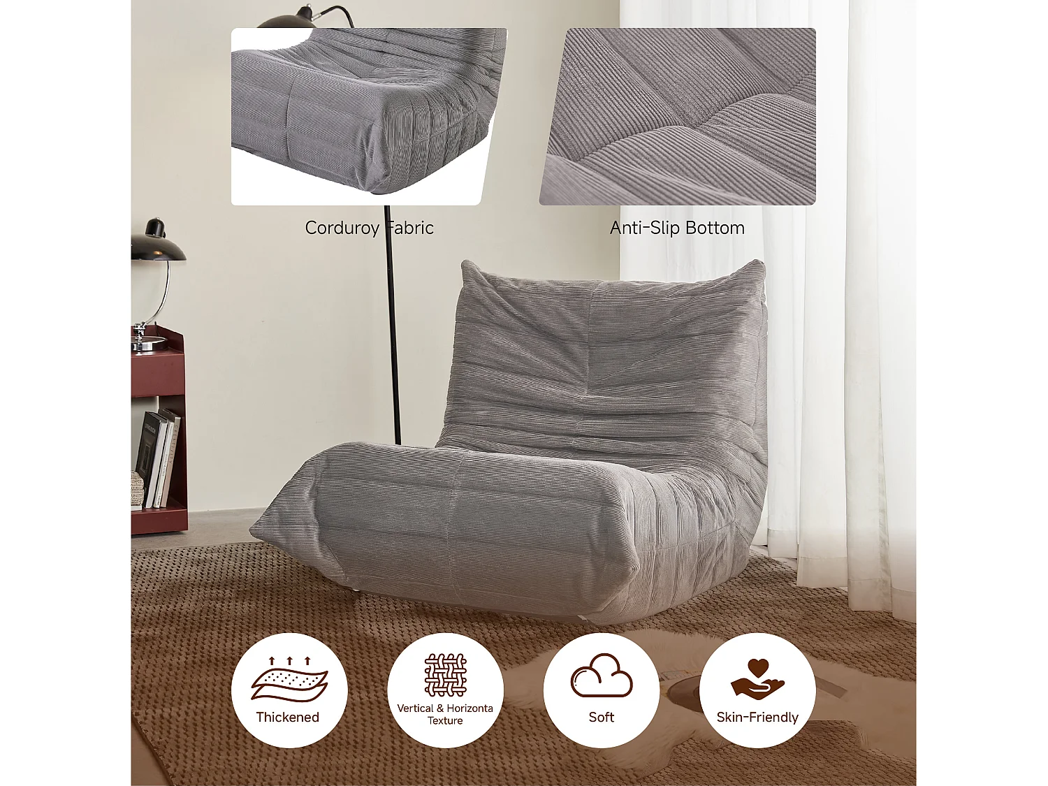 Canapé d'angle modulable, mousse mémoire ultra-douce, tissu résistant, gris clair (105x95x85cm)