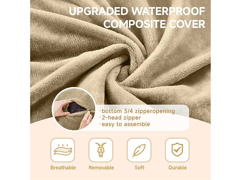 Sacs de siège géant, design ergonomique et ultra-confortable, mousse, abricot (150x150x60cm)