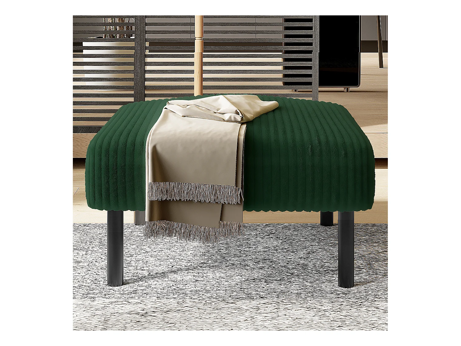 Tabouret en velours côtelé premium, design contemporain, métal et mousse, émeraude (60x56x18 cm)