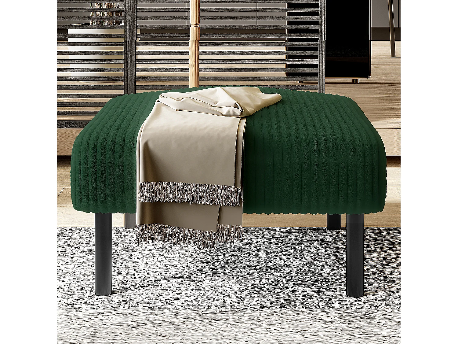 Tabouret en velours côtelé premium, design contemporain, métal et mousse, émeraude (60x56x18 cm)