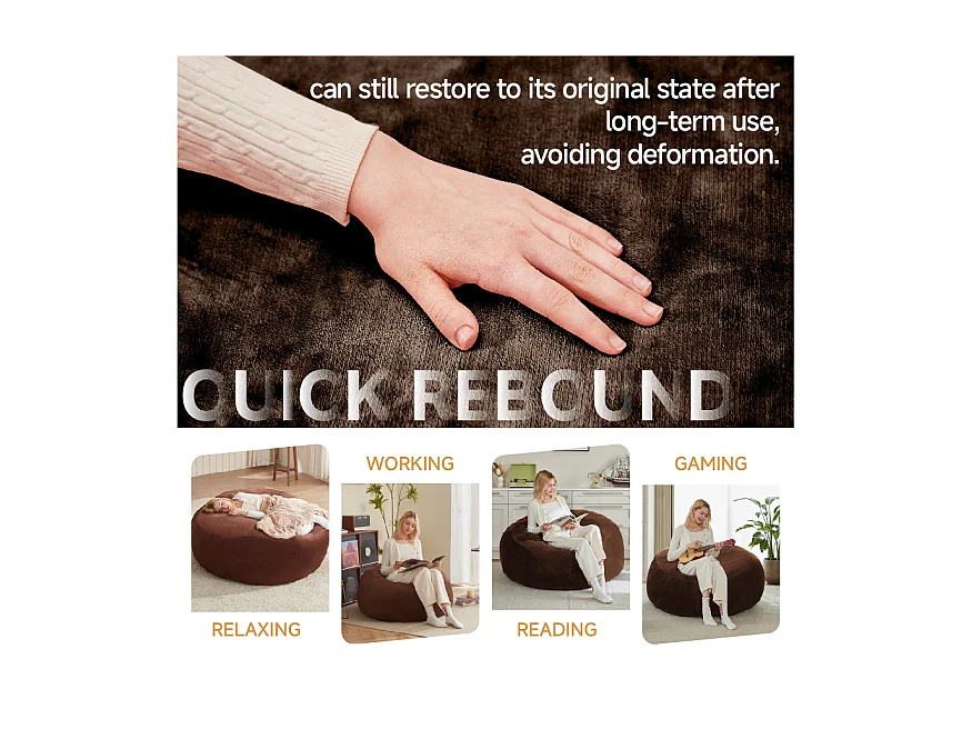 Sacs de siège géant ultra-confortable, rembourrage en mousse, marron (120x120x60cm)