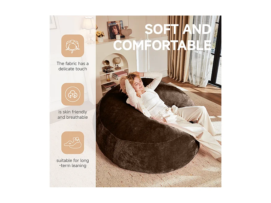 Sacs de siège géant ultra-confortable, rembourrage en mousse, marron (120x120x60cm)