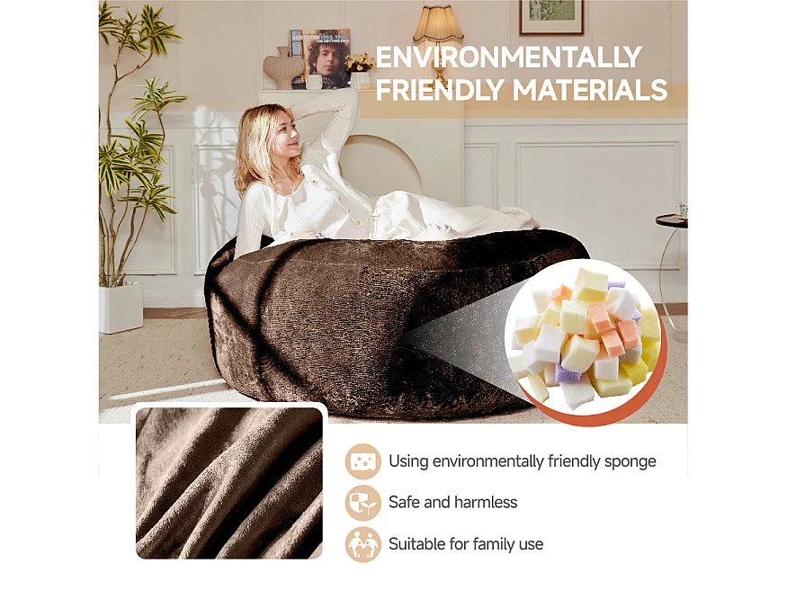 Sacs de siège géant ultra-confortable, rembourrage en mousse, marron (120x120x60cm)