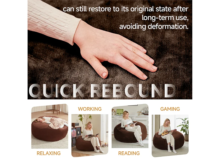 Sacs de siège géant ultra-confortable, rembourrage en mousse, marron (120x120x60cm)