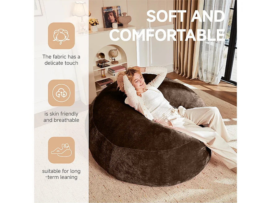 Sacs de siège géant ultra-confortable, rembourrage en mousse, marron (120x120x60cm)