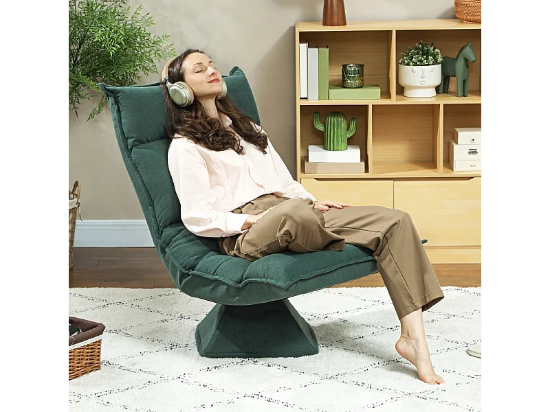 Fauteuil pivotant à 360° avec dossier réglable 5 positions, polyester rembourré, vert (70x62x95cm)