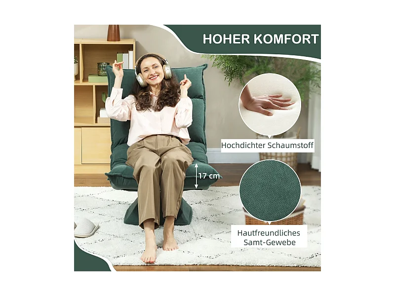 Fauteuil pivotant à 360° avec dossier réglable 5 positions, polyester rembourré, vert (70x62x95cm)