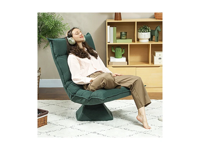 Fauteuil pivotant à 360° avec dossier réglable 5 positions, polyester rembourré, vert (70x62x95cm)