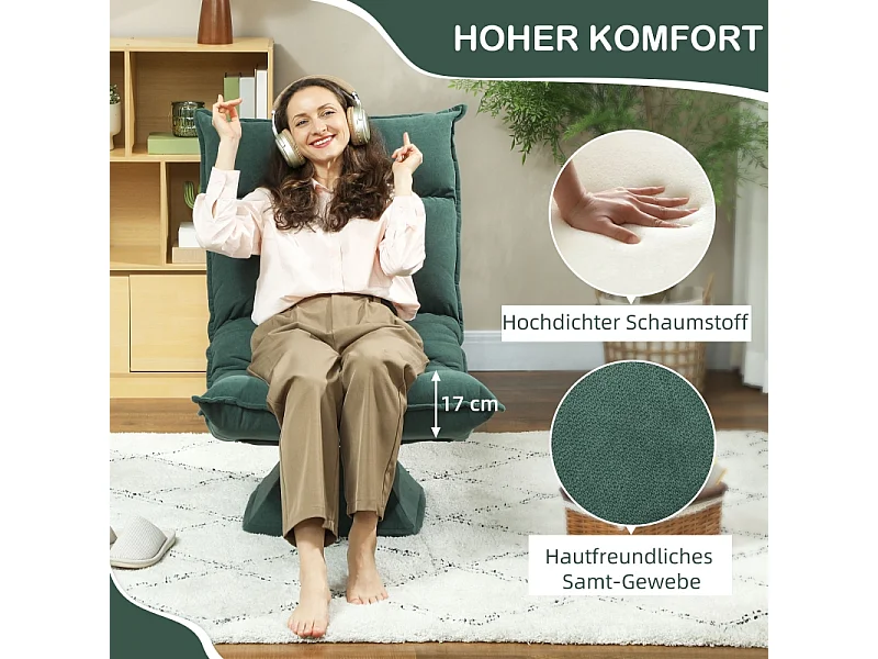 360° draaibare fauteuil met 5-positie verstelbare rugleuning, gewatteerd polyester, groen (70x62x95cm)