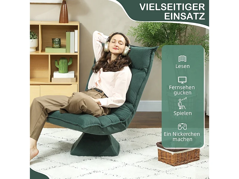 360° draaibare fauteuil met 5-positie verstelbare rugleuning, gewatteerd polyester, groen (70x62x95cm)