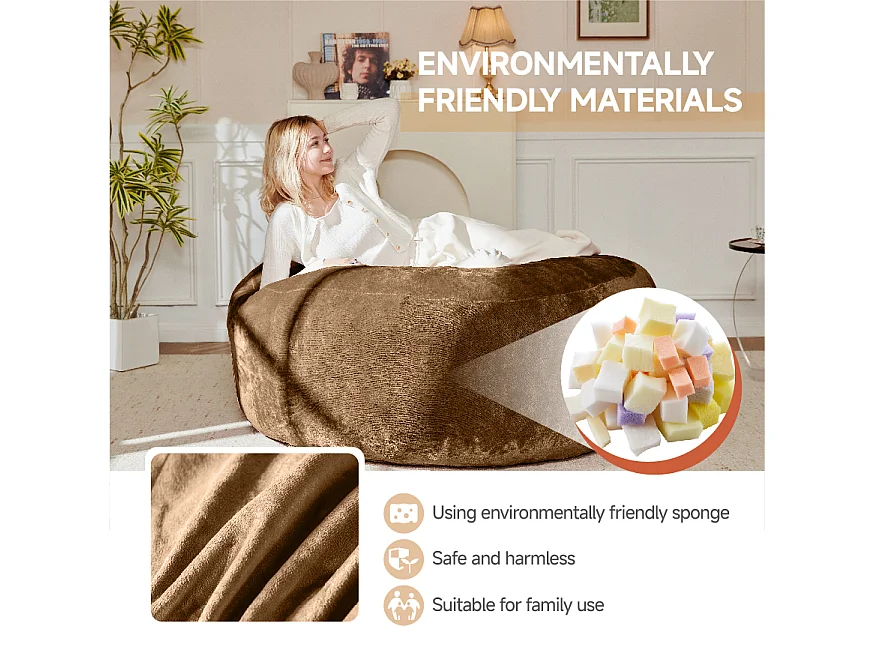 Sacs de siège géant ultra-confortable, mousse, couleur café (150x150x60 cm)