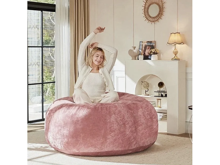 Fauteuil poire en mousse, confortable et ergonomique, lavable, rose (45x35x20cm)