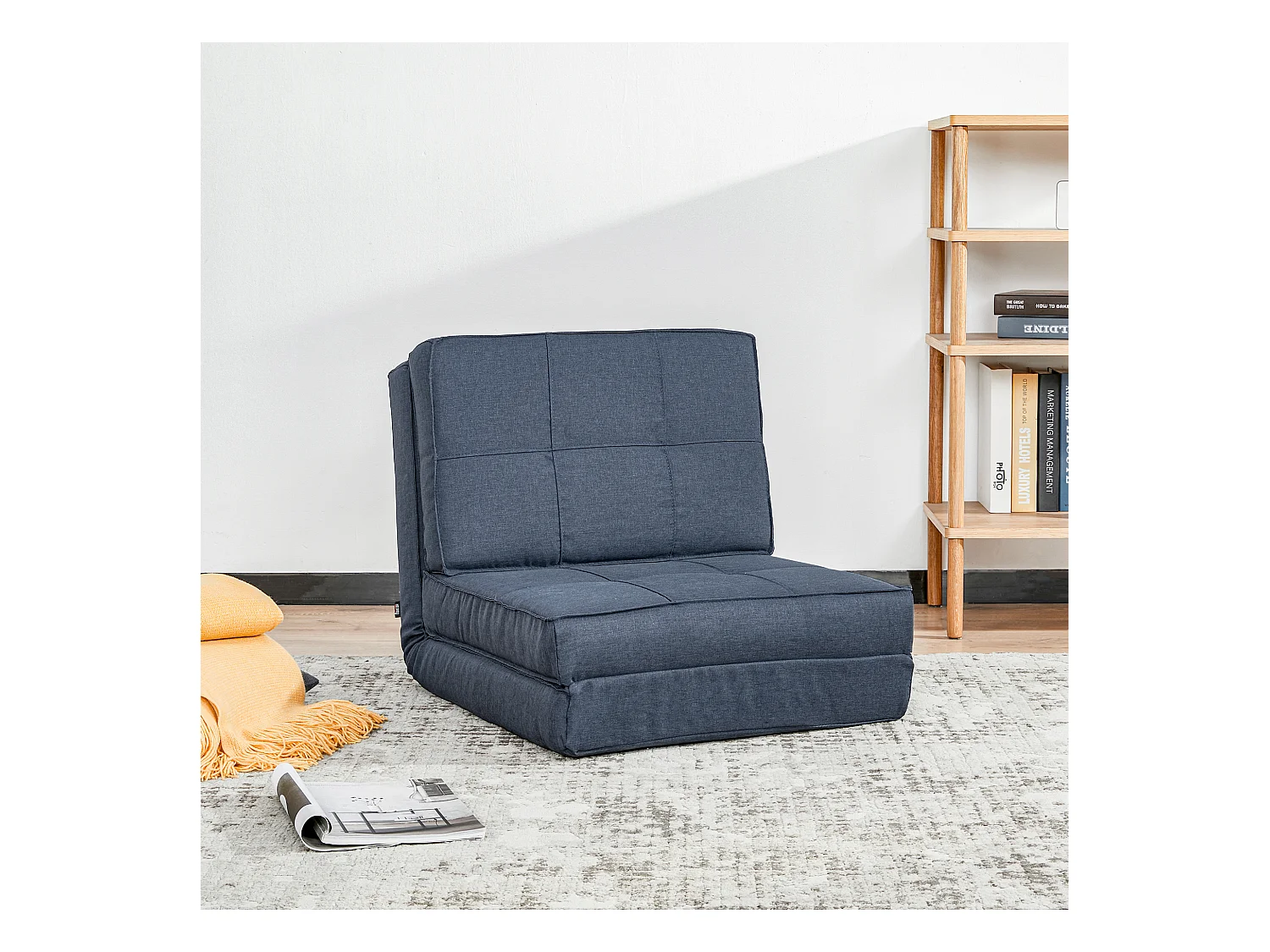 Divano trasformabile a 5 posizioni, design modulare, poliestere, blu scuro (61x73x58 cm)