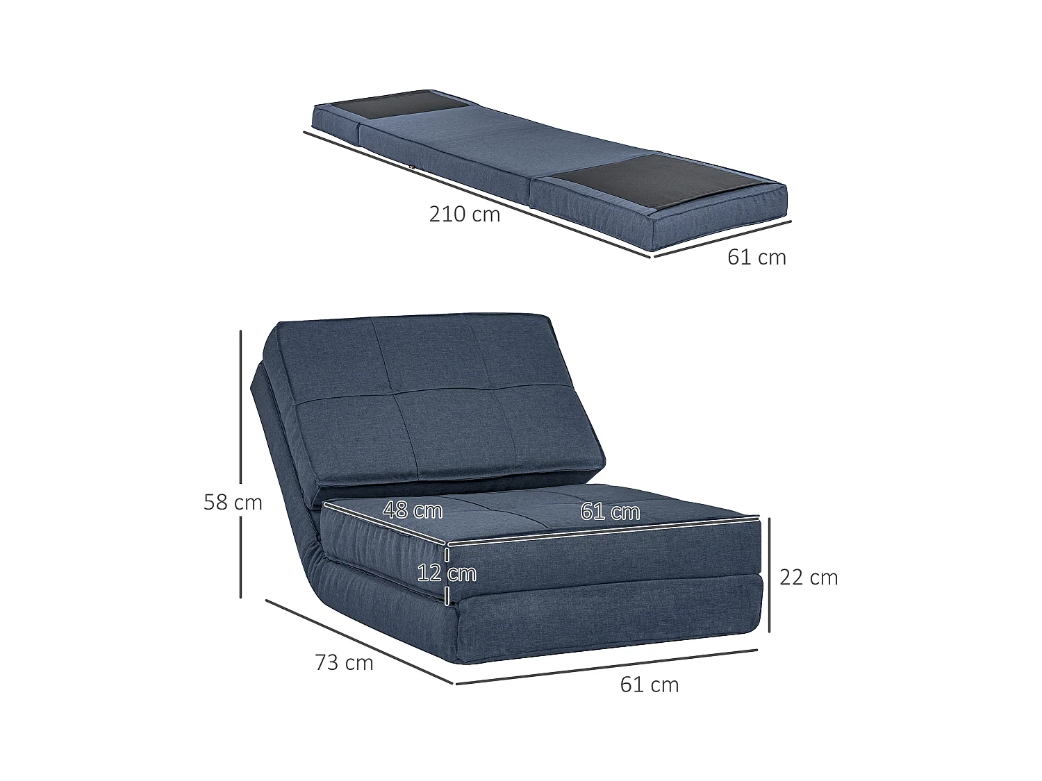 Divano trasformabile a 5 posizioni, design modulare, poliestere, blu scuro (61x73x58 cm)