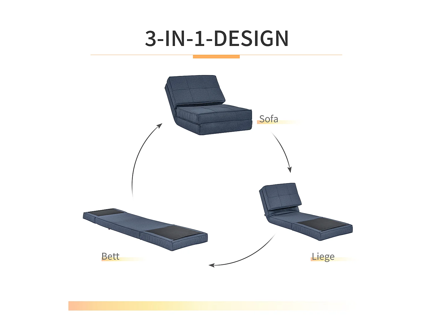 Divano trasformabile a 5 posizioni, design modulare, poliestere, blu scuro (61x73x58 cm)