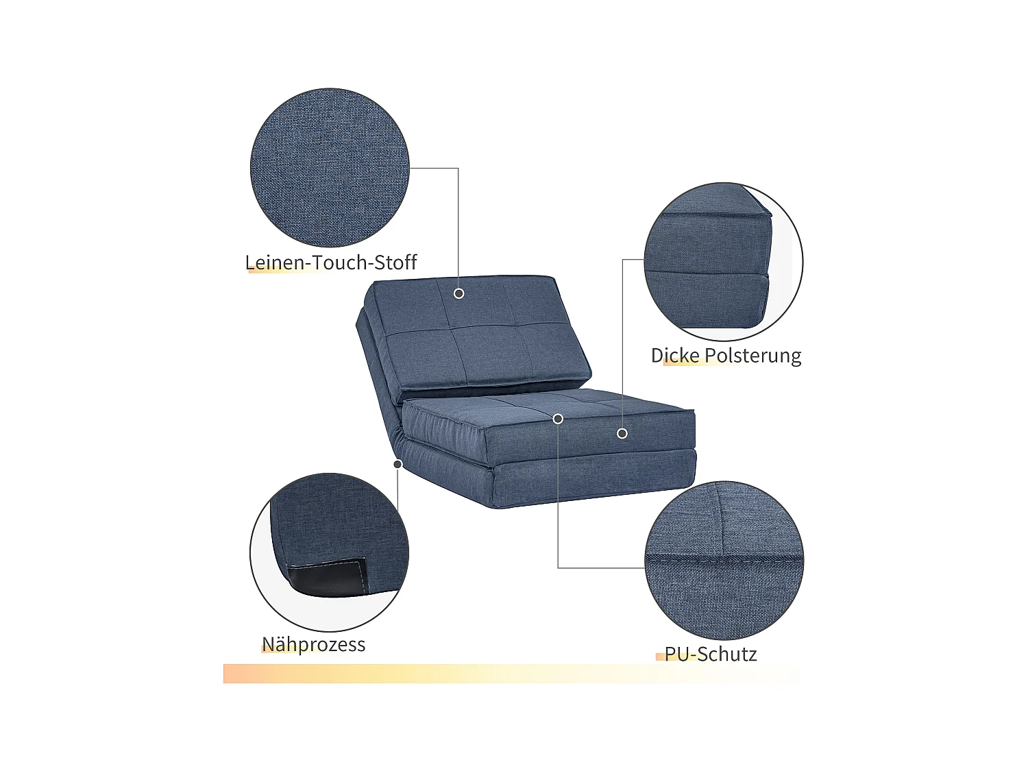 Divano trasformabile a 5 posizioni, design modulare, poliestere, blu scuro (61x73x58 cm)