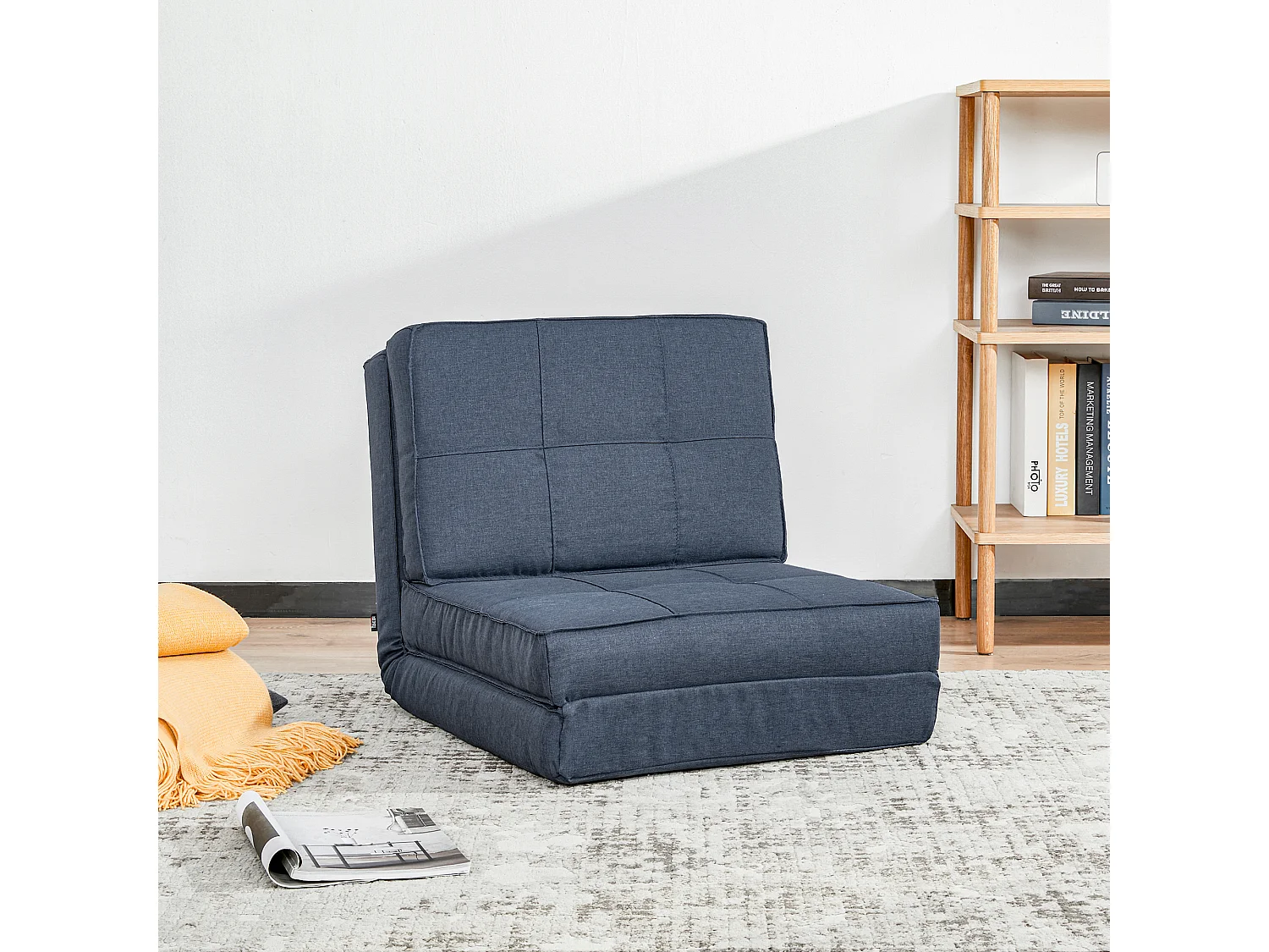 Canapé convertible 5 positions, design modulable, polyester, bleu foncé (61x73x58 cm)