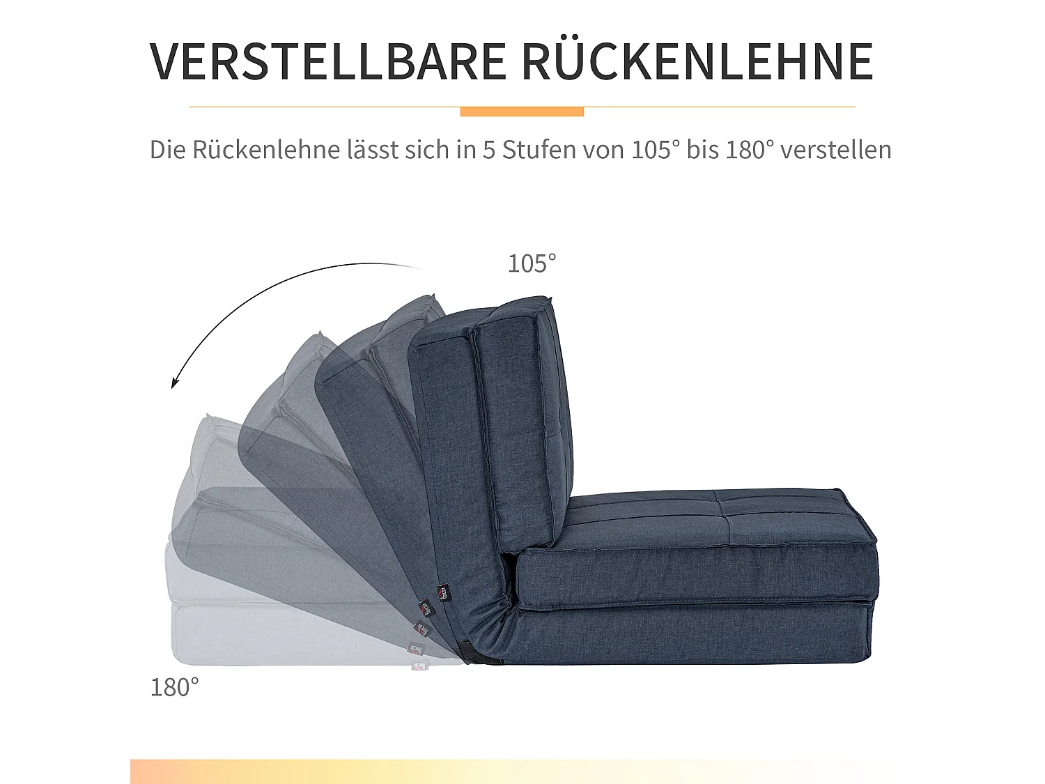 Canapé convertible 5 positions, design modulable, polyester, bleu foncé (61x73x58 cm)