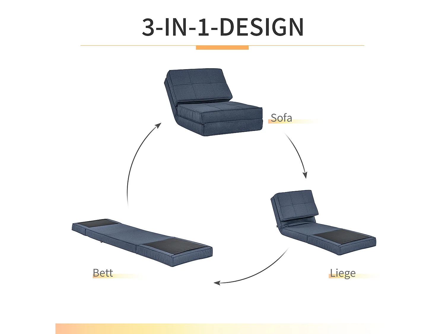 Canapé convertible 5 positions, design modulable, polyester, bleu foncé (61x73x58 cm)