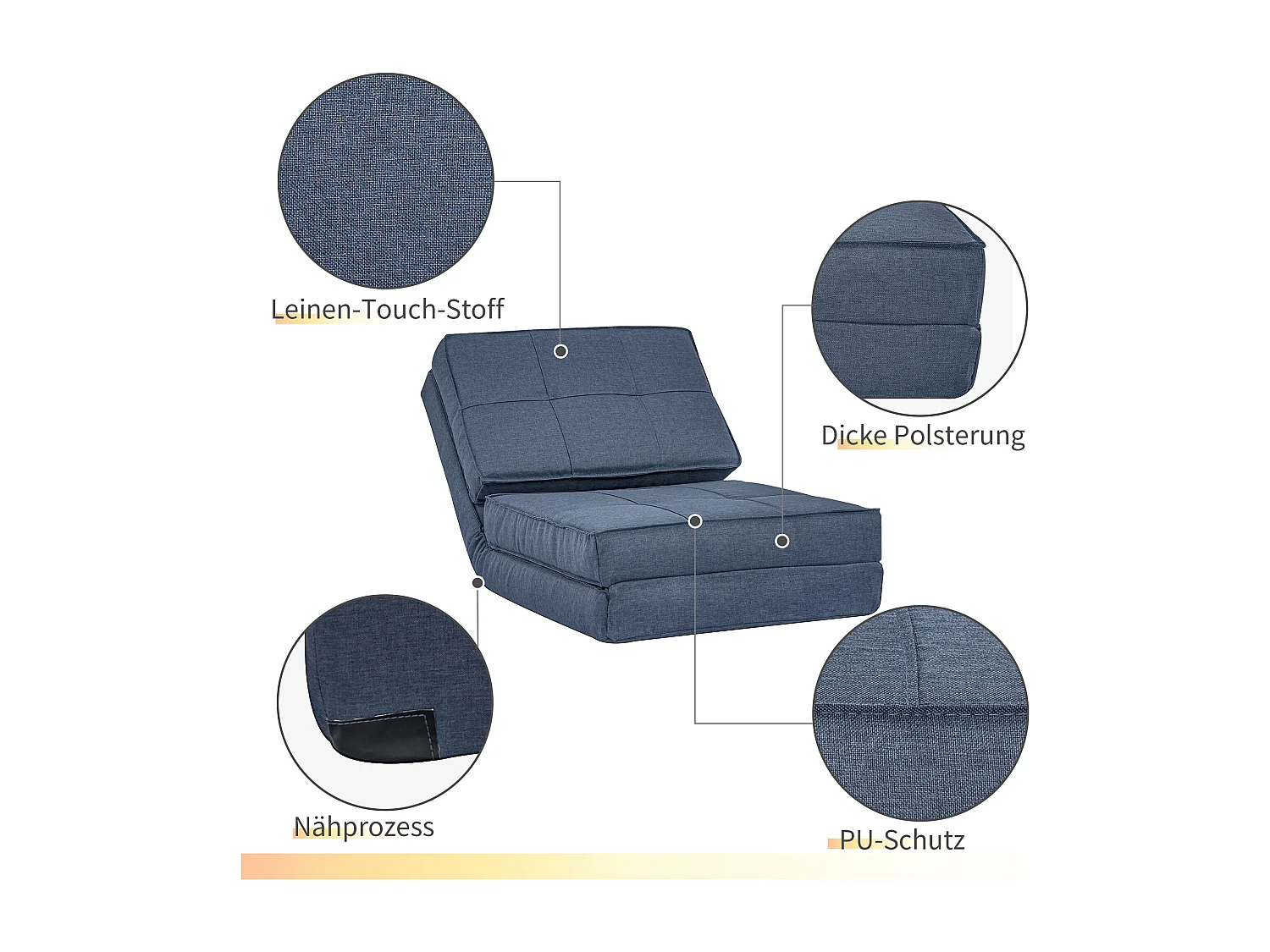 Canapé convertible 5 positions, design modulable, polyester, bleu foncé (61x73x58 cm)