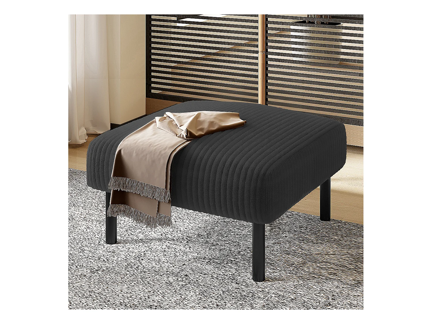 Tabouret design en velours côtelé, ultra-doux avec structure métallique, gris (60x56x18 cm)